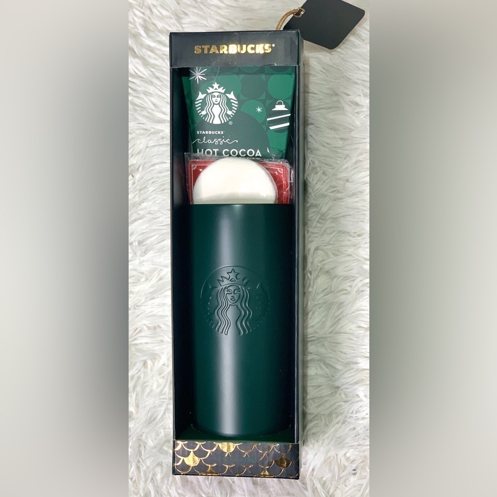 STARBUCKS Tumbler with lid giftset Marshmallows Hot Cocoa Topper Holiday edition